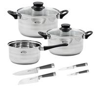San Ignacio LWH18 Batterie de cuisine 5 pièces avec couvercles en verre et set de couteaux professionnels en métal