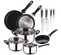 SAN ignacio pk331 set trois poêles + batterie de cuisine 5 pièces + lot de Couteaux, chromé