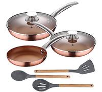 San Ignacio Set de 5 poêles 20,24,28 cm (avec couvercle) aluminium pressé induction avec Set 3 ustensiles de cuisine silicone bois