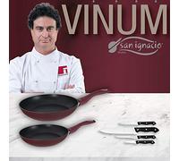 San Ignacio VINUM Set de poêles VINUM-Ø20/24 cm, manche ergonomique Soft Touch spécial gaz et vitro et jeu de 4 couteaux de cuisine, aluminium forgé, argenté
