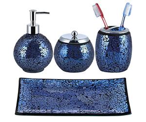 Sanbege Ensemble de 4 Accessoires de Salle de Bain en Verre mosaïque Moderne et Luxueux, Comprend Un Distributeur de Savon, Un Pot à Cotons-tiges, Un Porte-Brosse à Dents, Un Plateau de Coiffeuse