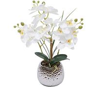 SanBouSi Fleur Artificiel Phalaenopsis Orchidée en Pot Céramique Bonsaï Décoration Orchidée Blanche Orchidée en Soie la Saint-Valentin, la Fête des Femmes, Cadeau pour Les Mères 39CM