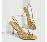 Sandales à talons hauts avec sangle croisée dorée miroir, talons aiguilles ouverts pour style de fête pour femmes EUR36,EUR37,EUR38,EUR39,EUR40,EUR41Unicolore