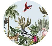 Sanders & Sanders papier peint panoramique rond adhésif animaux de la jungle vert, bleu et rose Ø 140 cm