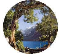 Sanders & Sanders papier peint panoramique rond adhésif montagnes avec des arbres vert, bleu et beige Ø 140 cm