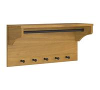SANDNES Porte-manteau mural en pin massif 87 x 30 x 42 cm avec 5 crochets, barre à crochets peu encombrante pour couloir, entrée, rangement pratique pour manteaux, sacs et serviettes