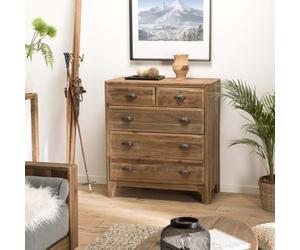 Sandy - meuble chiffonnier marron 5 tiroirs bois pin recyclé