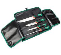 Sanelli Linea Premana Professional Set de couteaux Boucher, Rouleau cuisinier, Noir/Vert/Rouge