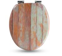 Sanfino® Premium Abattant WC en bois avec frein de chute, qualité supérieure, nombreux motifs colorés, confortable, installation facile, notice de montage incluse - „Blue Wood"