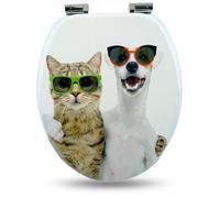 Sanfino® Premium Abattant WC en bois avec frein de chute, qualité supérieure, nombreux motifs colorés, confortable, installation facile, notice de montage incluse - „Cat & Dog"