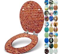 Sanfino® Premium Abattant WC en bois avec frein de chute, qualité supérieure, nombreux motifs colorés, confortable, installation facile, notice de montage incluse - „Bricks"
