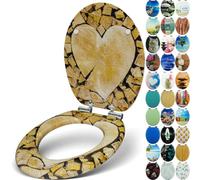 Sanfino® Premium Abattant WC en bois avec frein de chute, qualité supérieure, nombreux motifs colorés, confortable, installation facile, notice de montage incluse - „Wood Heart"