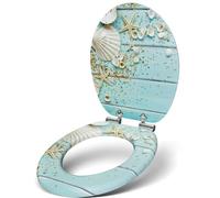 Sanfino® Premium Abattant WC en bois avec frein de chute, qualité supérieure, nombreux motifs colorés, confortable, installation facile, notice de montage incluse - „Caribbean Blue"