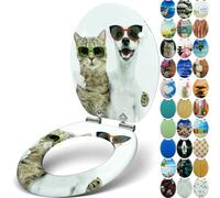 Sanfino® Premium Abattant WC en bois avec frein de chute, qualité supérieure, nombreux motifs colorés, confortable, installation facile, notice de montage incluse - „Cat & Dog"