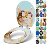 Sanfino® Premium Abattant WC en bois avec frein de chute, qualité supérieure, nombreux motifs colorés, confortable, installation facile, notice de montage incluse - „Cool Cat"