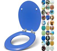 Sanfino® Premium Abattant WC en bois avec frein de chute, qualité supérieure, nombreux motifs colorés, confortable, installation facile, notice de montage incluse - "Deep Blue"