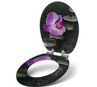 Sanfino® Premium Abattant WC en bois avec frein de chute, qualité supérieure, nombreux motifs colorés, confortable, installation facile, notice de montage incluse - "Way of Orchid"