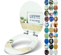 Sanfino® Premium Abattant WC en bois avec frein de chute, qualité supérieure, nombreux motifs colorés, confortable, installation facile, notice de montage incluse - „Life"