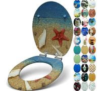 Sanfino® Premium Abattant WC en bois avec frein de chute, qualité supérieure, nombreux motifs colorés, confortable, installation facile, notice de montage incluse - "Red Star"