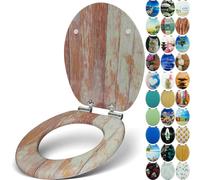 Sanfino® Premium Abattant WC en bois avec frein de chute, qualité supérieure, nombreux motifs colorés, confortable, installation facile, notice de montage incluse - „Blue Wood"