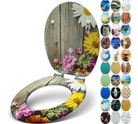 Sanfino® Premium Abattant WC en bois avec frein de chute, qualité supérieure, nombreux motifs colorés, confortable, installation facile, notice de montage incluse - "Alp Meadow"