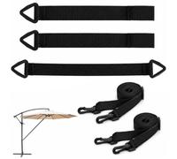 Sangle Parasol Contre Le Vent 5 Pièces, Kit Fixation Parasol Déporté Noir | Lot noir de 5 sangles en tissu Oxford robuste avec crochets ABS, 144-275 cm, 34 cm et 17 cm pour jardin, terrasse, balcon