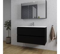 Saniclass Chaci Ensemble meuble de salle de bains - 100x46x55cm - lavabo en céramique blanc - 1 vasque - 1 trou de robinet - 2 tiroirs - armoire de toilette - noir mat SW1212776/SW1212817/SW812071/SW8