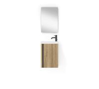Saniclass Chaci Ensemble meuble lave-mains - 40x55cm - 1 porte - lavabo fontaine en marbre minéral - avec miroir rectangulaire - chêne