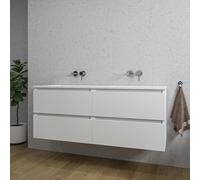 Saniclass Chaci Meuble de salle de bain - 140x46x55cm - 4 tiroirs - lavabo en céramique blanc - 2 vasques - sans trous de robinet - blanc mat BOX2-70-MW/SW773929