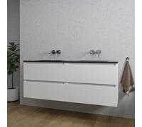 Saniclass Chaci Meuble de salle de bain - 140x46x55cm - lavabo en céramique noir - 2 vasques - sans trous de robinet - 4 tiroirs - blanc mat BOX2-70-MW/SW773934