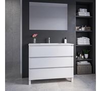 Saniclass Chaci PLUS Meuble de salle de bain - 100x86x46cm - lavabo en céramique blanc - 1 vasque - 1 trou de robinet - 3 tiroirs - miroir rectangulaire - blanc mat SW1212800/SW804532/SW724612