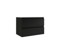 Saniclass Chacito Ensemble meuble de salle de bains - 80x40x55cm - peu profond - 2 tiroirs - sans poignées - lavabo blanc brillant - 1 trou de robinet - noir mat SW1212811/SW7090