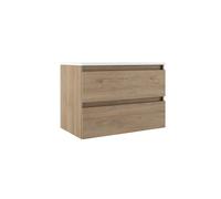 Saniclass Chacito Ensemble meuble de salle de bains - 80x40x55cm - peu profond - 2 tiroirs - sans poignées - lavabo blanc brillant - 1 trou de robinet - chêne SW1212809/SW7090