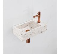 Saniclass Fuente Ensemble de fontaine - 40x22x10cm - trou de robinet à droite - robinet de fontaine cuivre brossé PVD - bouchon de vidange - siphon bas - beige mat SW956227/SW970033/SW799405/SW799403/