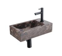 Saniclass Fuente Ensemble fontaine - 40x22x10cm - trou de robinet à droite - robinet de fontaine noir mat - bouchon de vidange - siphon abaissé - Dark Emporador SW1244453/SW696235/SW696205/SW696215/SW
