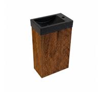 Saniclass Holz Atelier Ensemble de meuble de toilette - 40x60.5cm - 1 porte - lave-mains pierre naturelle foncée - trou de robinet à droite - walnut pure SW1420821/SW728242