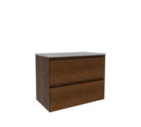Saniclass Holz Atelier Ensemble de meubles de salle de bains - 80x45x62cm - Lavabo Vygo en céramique - 1 vasque - 1 trou de robinetterie - avec trop-plein - 2 tiroirs - walnut pure mat (bois) SW142080