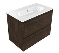 Saniclass Holz Atelier Ensemble de meubles de salle de bains - 80x45x73.9cm - Chaci lavabo en céramique blanc - 1 vasque - sans trou de robinet - 2 tiroirs - chêne charcoal mat (bois) SW1420802/SW1234