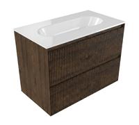 Saniclass Holz Atelier Ensemble de meubles de salle de bains - 80x45x73.9cm - Vasque Chaci en céramique blanc - 1 vasque - 1 trou de robinetterie - 2 tiroirs - chêne charcoal mat (bois) SW1420802/SW71