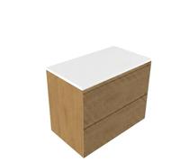 Saniclass Holz Atelier Ensemble meuble de salle de bains - 80x45x62.5cm - Plan supérieur Torino en solid surface blanc - sans trou de robinet - 2 tiroirs - chêne naturel mat (bois) SW1420801/SW1471862