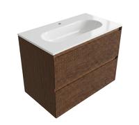 Saniclass Holz Atelier Ensemble meuble de salle de bains - 80x45x73.9cm - Lavabo Chaci en céramique blanc - 1 vasque - 1 trou de robinetterie - 2 tiroirs - walnut pure mat (bois) SW1420803/SW718717
