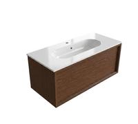 Saniclass Holz Frame Ensemble de meubles de salle de bains - 100x45x53.9cm - Lavabo Chaci en céramique blanc - 1 vasque - 1 trou de robinet - 1 tiroir - walnut pure mat (bois) SW1420771/SW718718