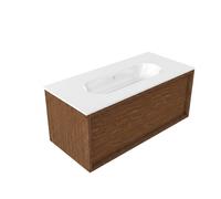 Saniclass Holz Frame Ensemble de meubles de salle de bains - 100x45x53.9cm - Lavabo en céramique Chaci blanc - 1 vasque - sans trou de robinet - 1 tiroir - mat walnut pure (bois) SW1420771/SW1234849
