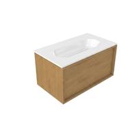 Saniclass Holz Frame Ensemble de meubles de salle de bains - 80x45x53.9cm - lavabo en céramique Chaci blanc - 1 vasque - 1 trou de robinetterie - 1 tiroir - chêne natural mat (bois) SW1420766/SW718717