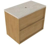 Saniclass Holz Frame Ensemble de meubles de salle de bains - 80x45x63cm - Plan de travail en pierre naturelle travertin - sans trou de robinet - 2 tiroirs - chêne natural mat (bois) SW1578576/SW124242