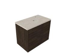Saniclass Holz Frame Ensemble de meubles de salle de bains - 80x45x63cm - Plan de travail en pierre naturelle travertin - 1 trou de robinet - 2 tiroirs - chêne charbon mat (bois) SW1578589/SW1242428