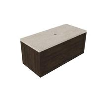 Saniclass Holz Frame Ensemble meuble de salle de bains - 100x45x43cm - Plan de travail en pierre naturelle travertin - sans trou de robinet - 1 tiroir - chêne charcoal mat (bois) SW1420770/SW1242429