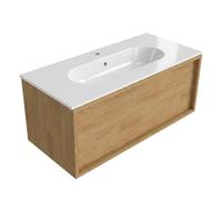 Saniclass Holz Frame Ensemble meuble de salle de bains - 100x45x53.9cm - lavabo Chaci en céramique blanc - 1 vasque - 1 trou de robinet - 1 tiroir - chêne naturel mat (bois) SW1420769/SW718718
