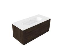 Saniclass Holz Frame Ensemble meuble de salle de bains - 100x45x53.9cm - Lavabo en céramique Chaci blanc - 1 vasque - sans trou de robinet - 1 tiroir - chêne charcoal mat (bois) SW1420770/SW1234849