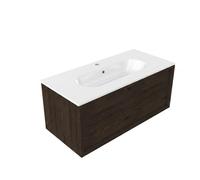 Saniclass Holz Frame Ensemble meuble de salle de bains - 100x45x53.9cm - Vasque en céramique Chaci blanche - 1 vasque - 1 trou de robinet - 1 tiroir - chêne charcoal mat (bois) SW1420770/SW718718